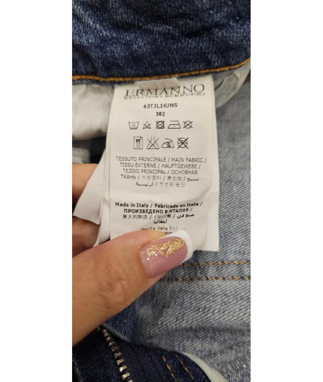 ERMANNO SCERVINO Синие хлопковые прямые джинсы, фото 7