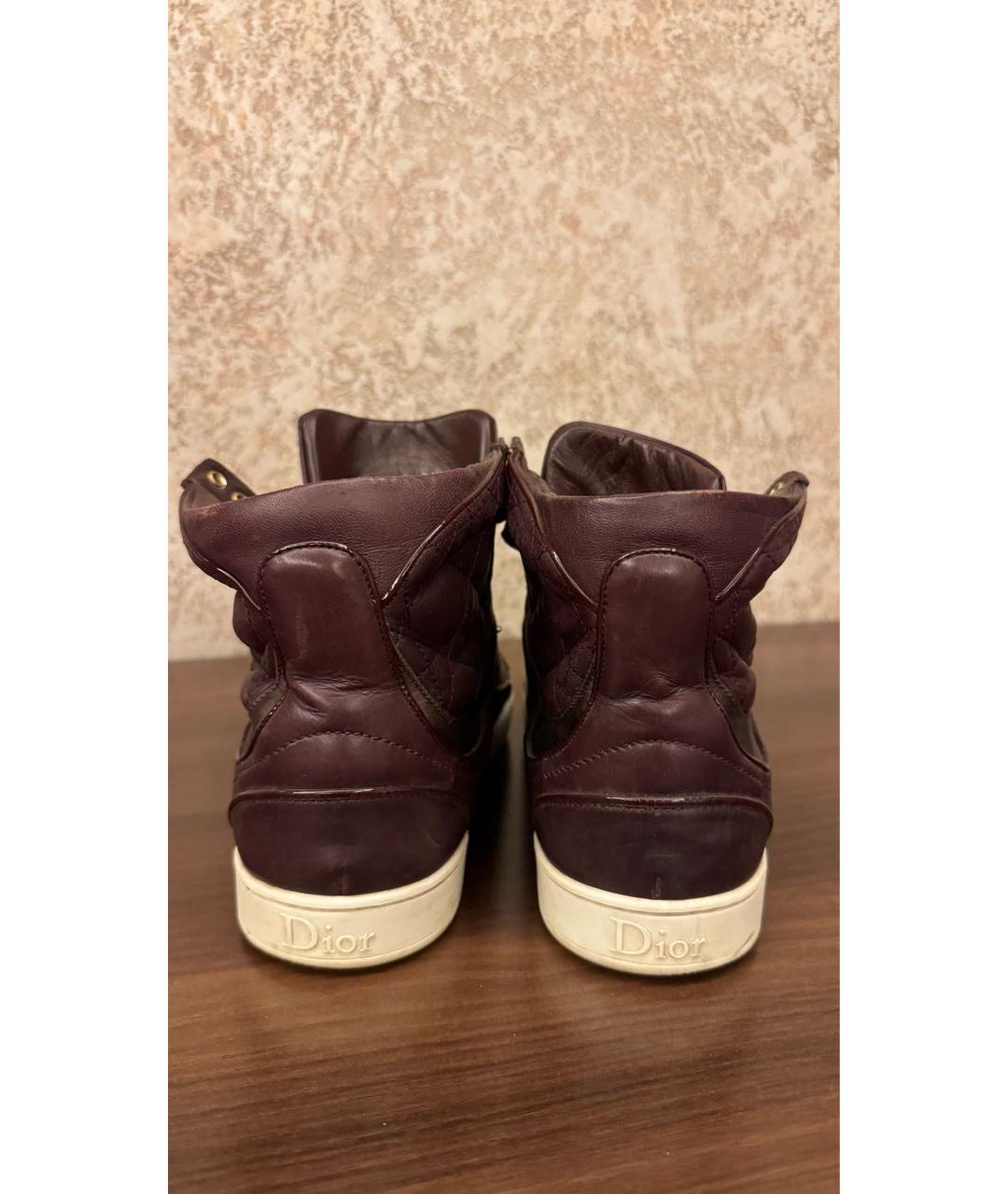 CHRISTIAN DIOR Бордовые кожаные кеды, фото 4