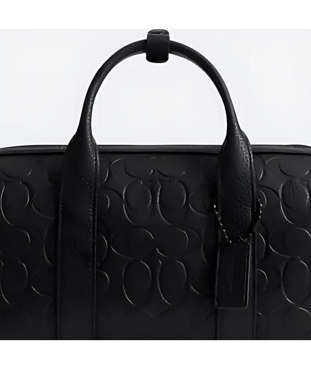 COACH Черная кожаная сумка с короткими ручками, фото 3