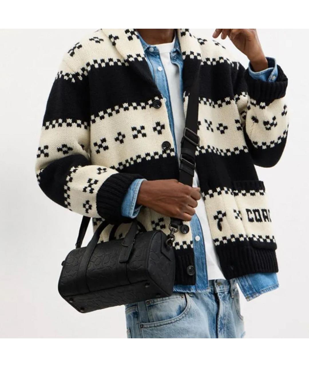 COACH Черная кожаная сумка с короткими ручками, фото 4