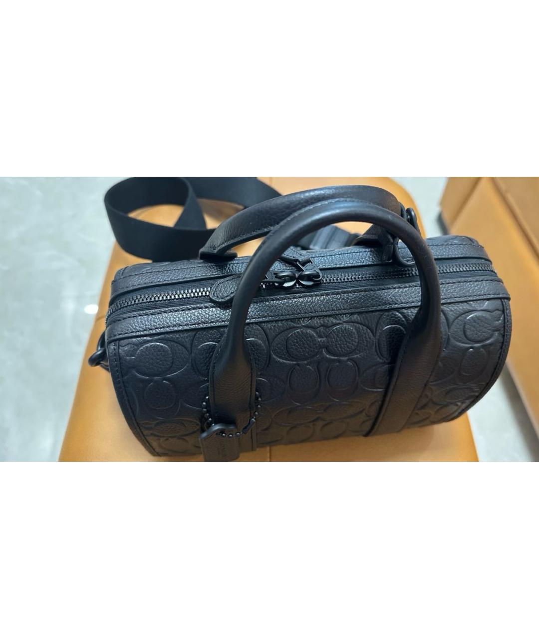 COACH Черная кожаная сумка с короткими ручками, фото 5