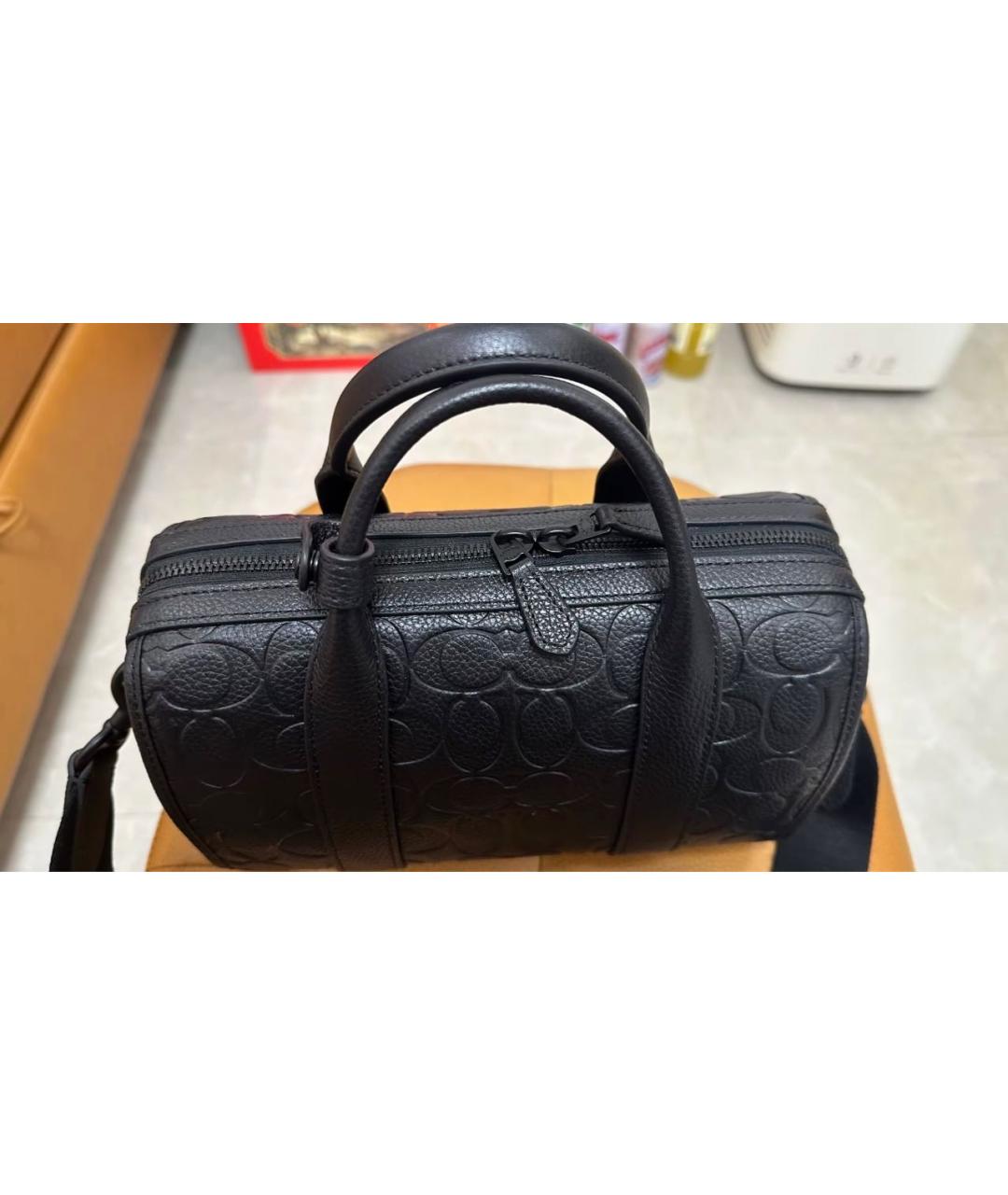 COACH Черная кожаная сумка с короткими ручками, фото 7