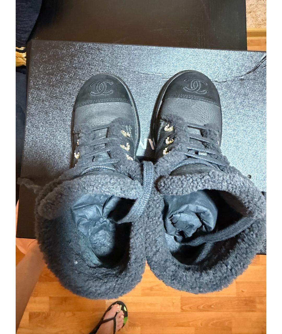 CHANEL Антрацитовые кожаные ботинки, фото 3