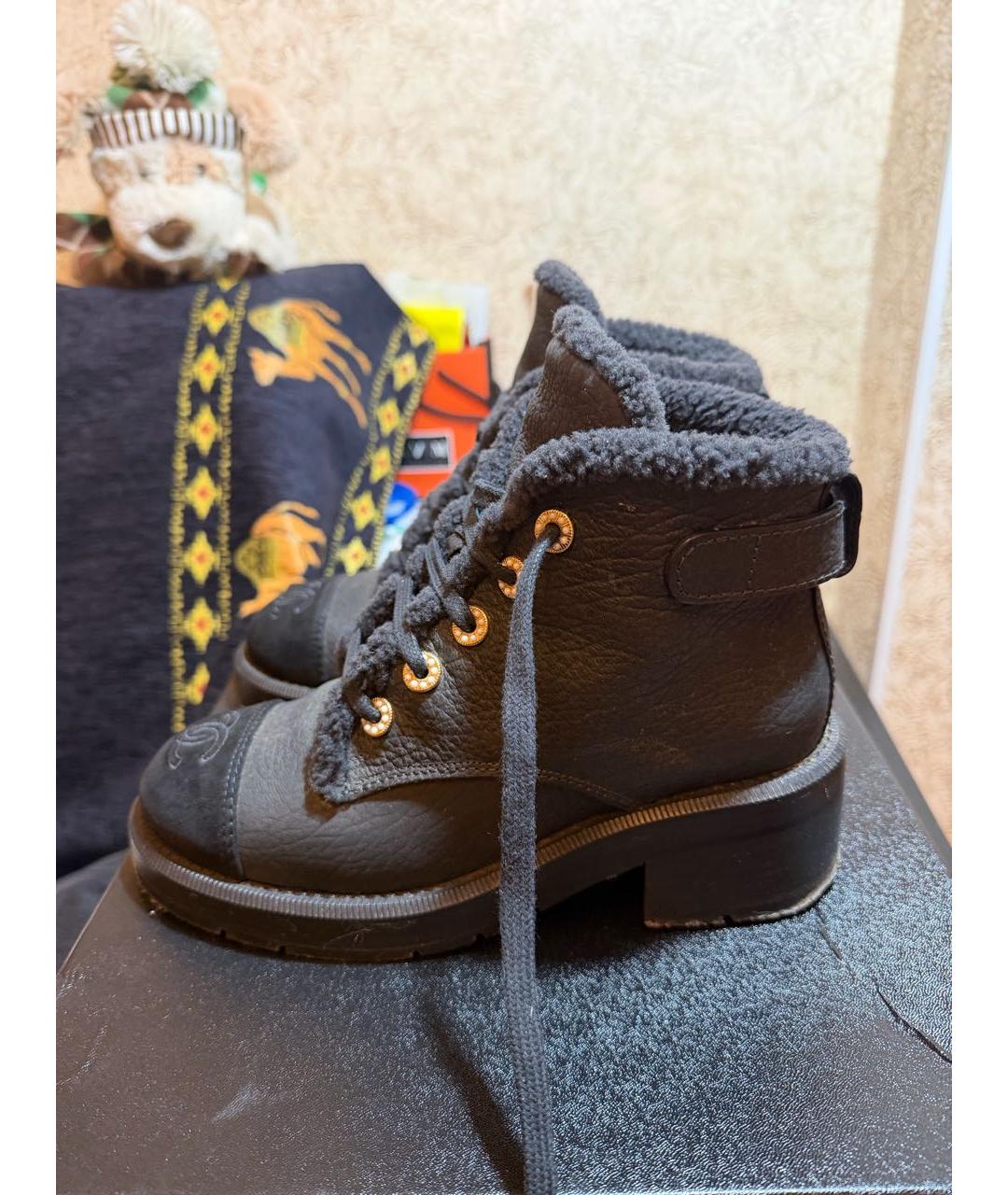 CHANEL Антрацитовые кожаные ботинки, фото 7