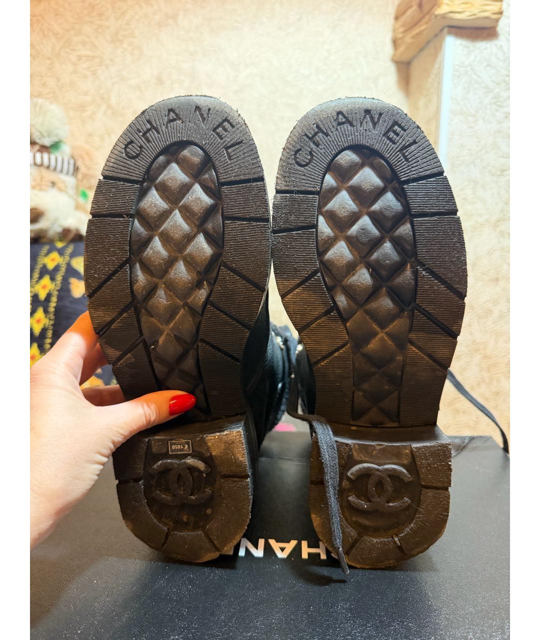 CHANEL Антрацитовые кожаные ботинки, фото 8