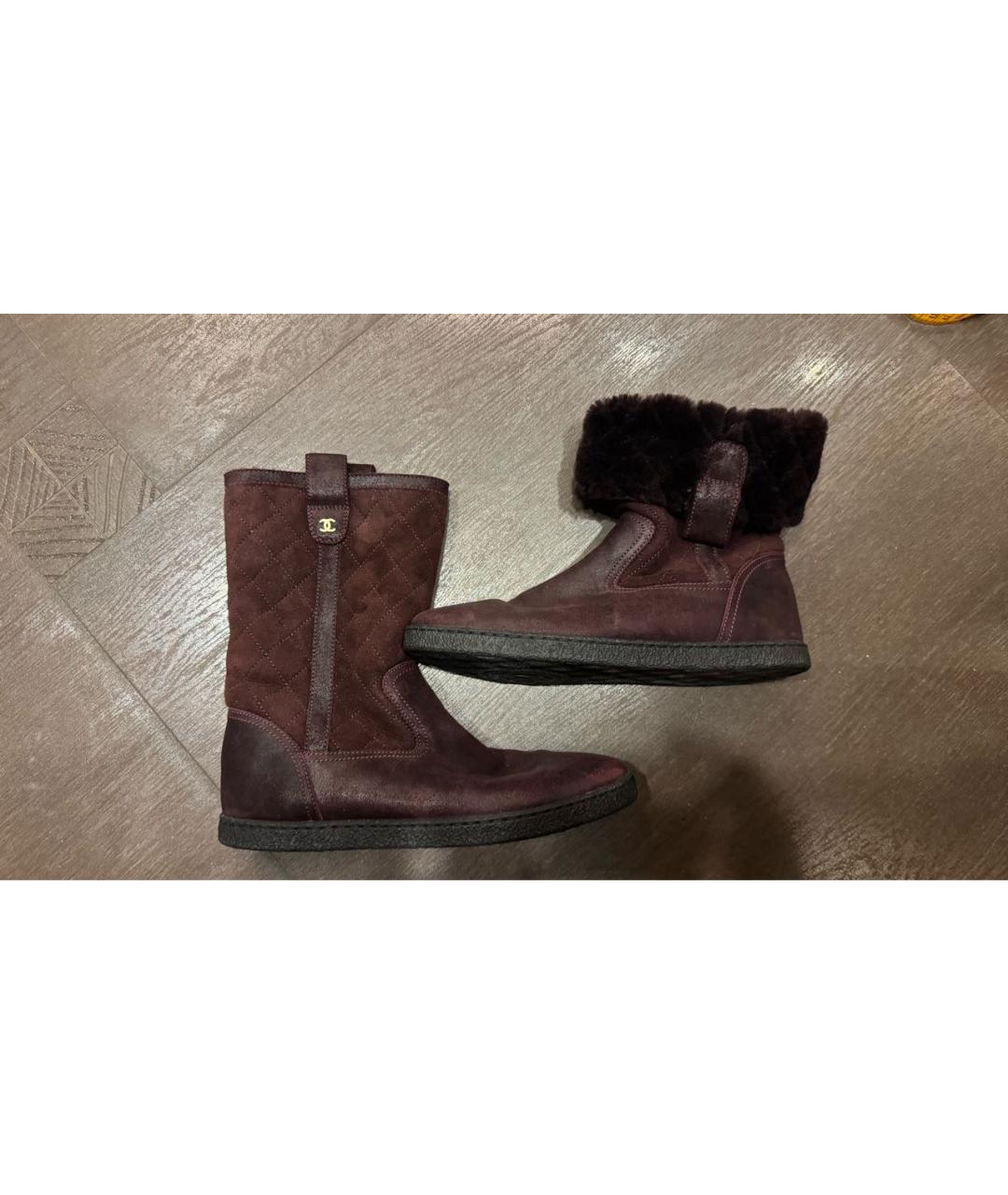 CHANEL Бордовые замшевые сапоги, фото 8