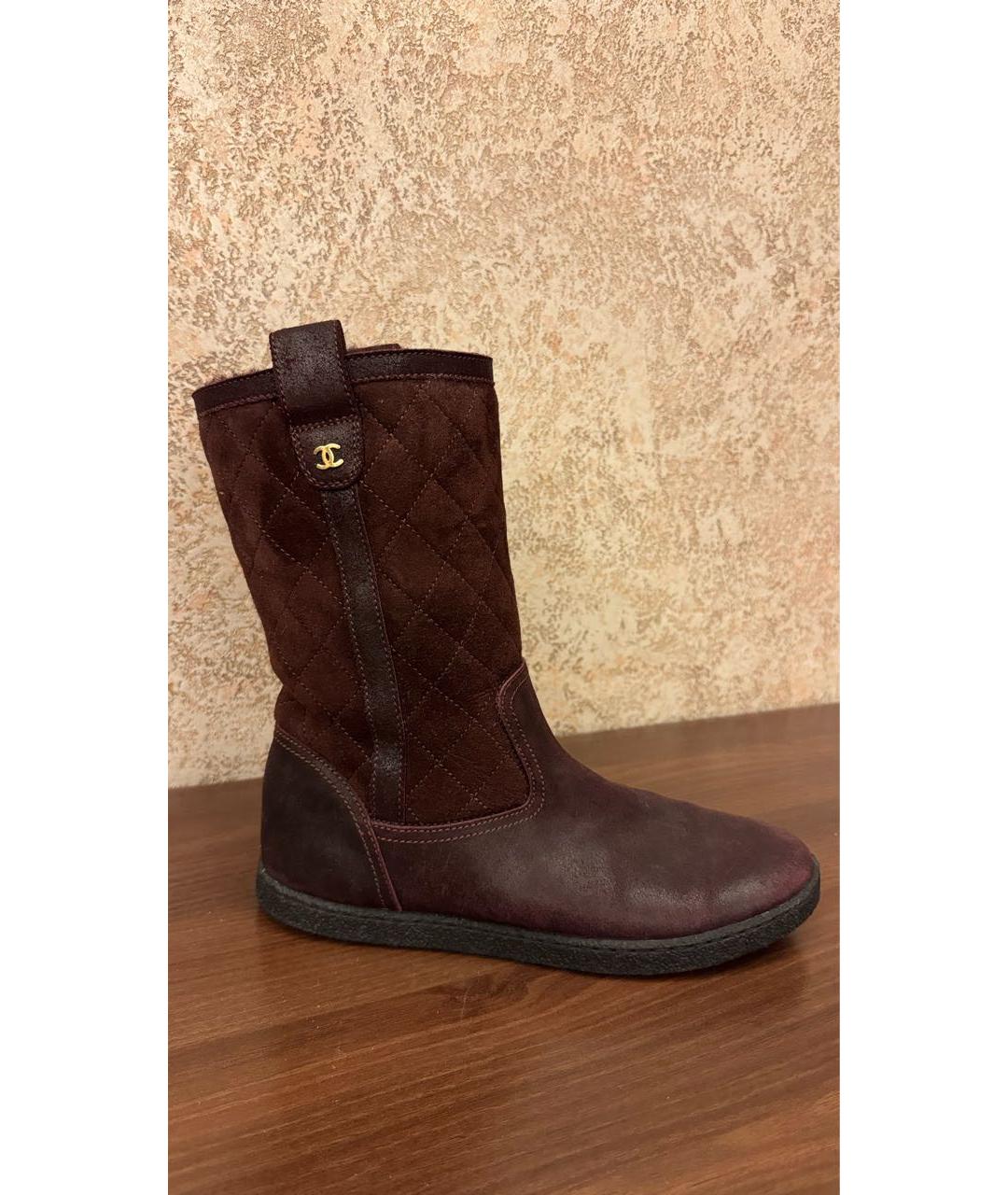 CHANEL Бордовые замшевые сапоги, фото 9