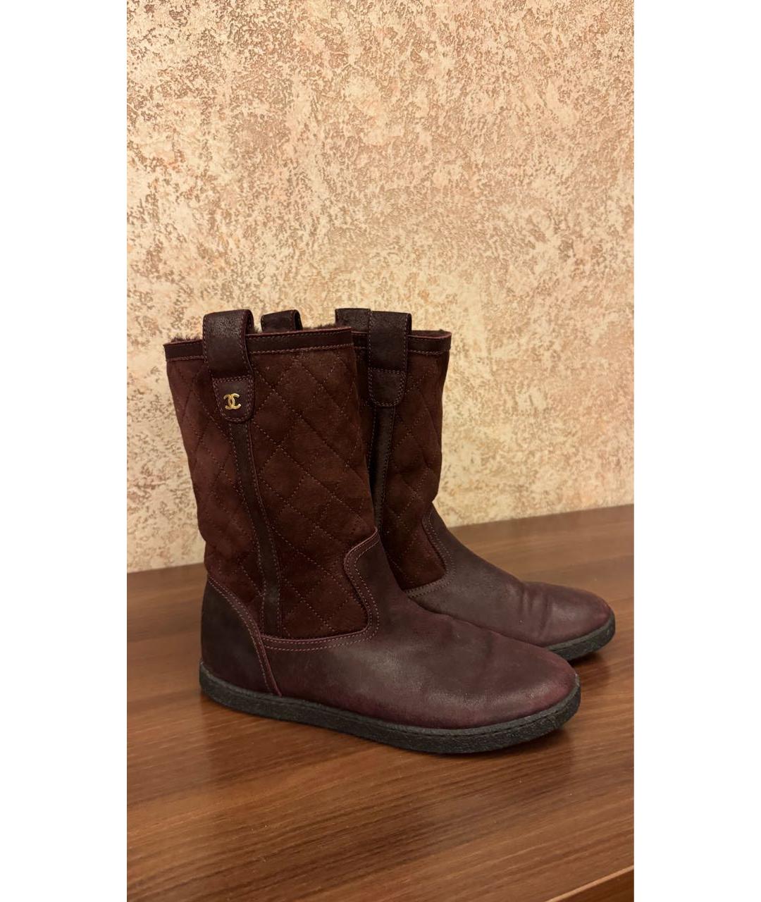 CHANEL Бордовые замшевые сапоги, фото 6