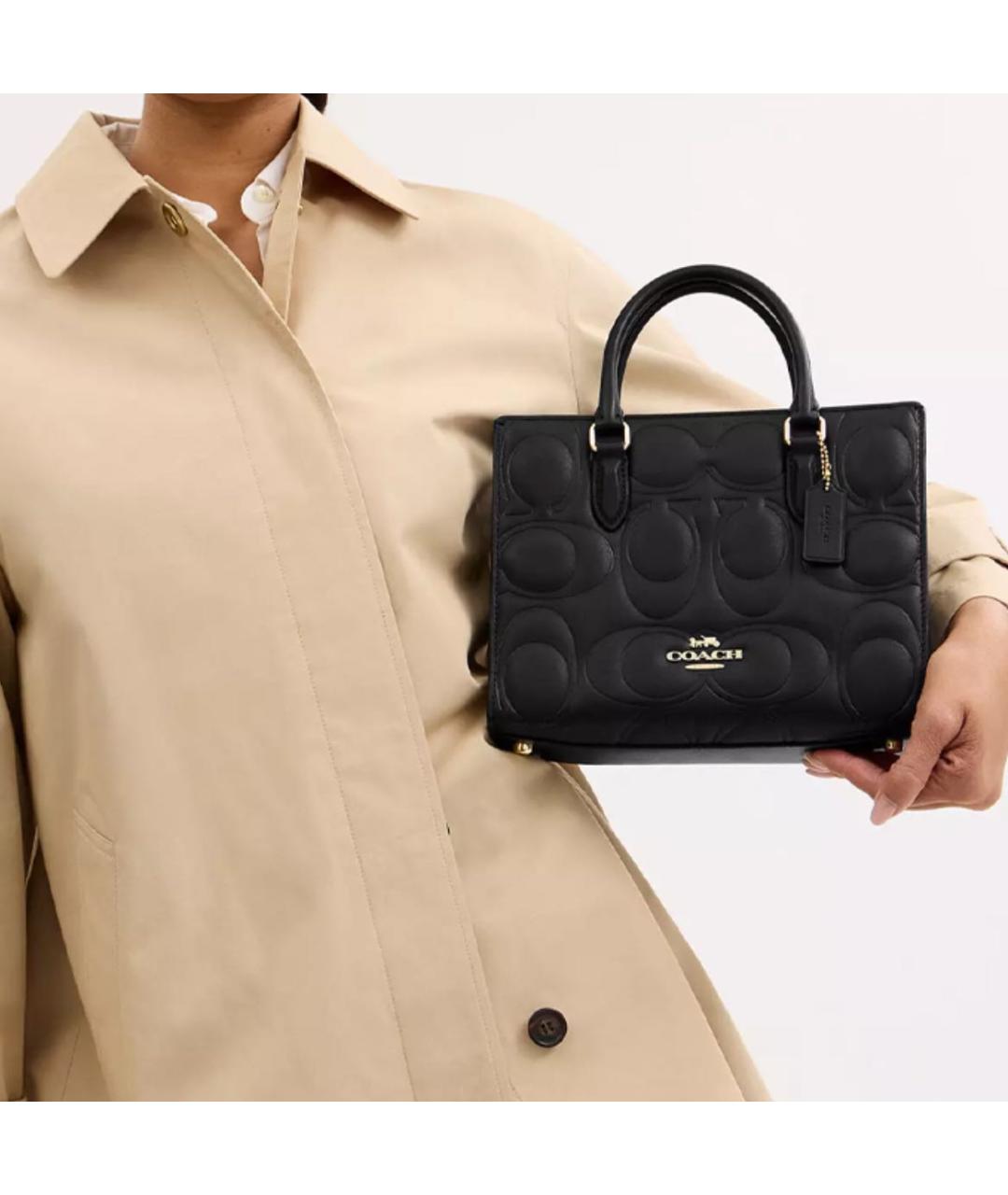 COACH Черная кожаная сумка тоут, фото 5