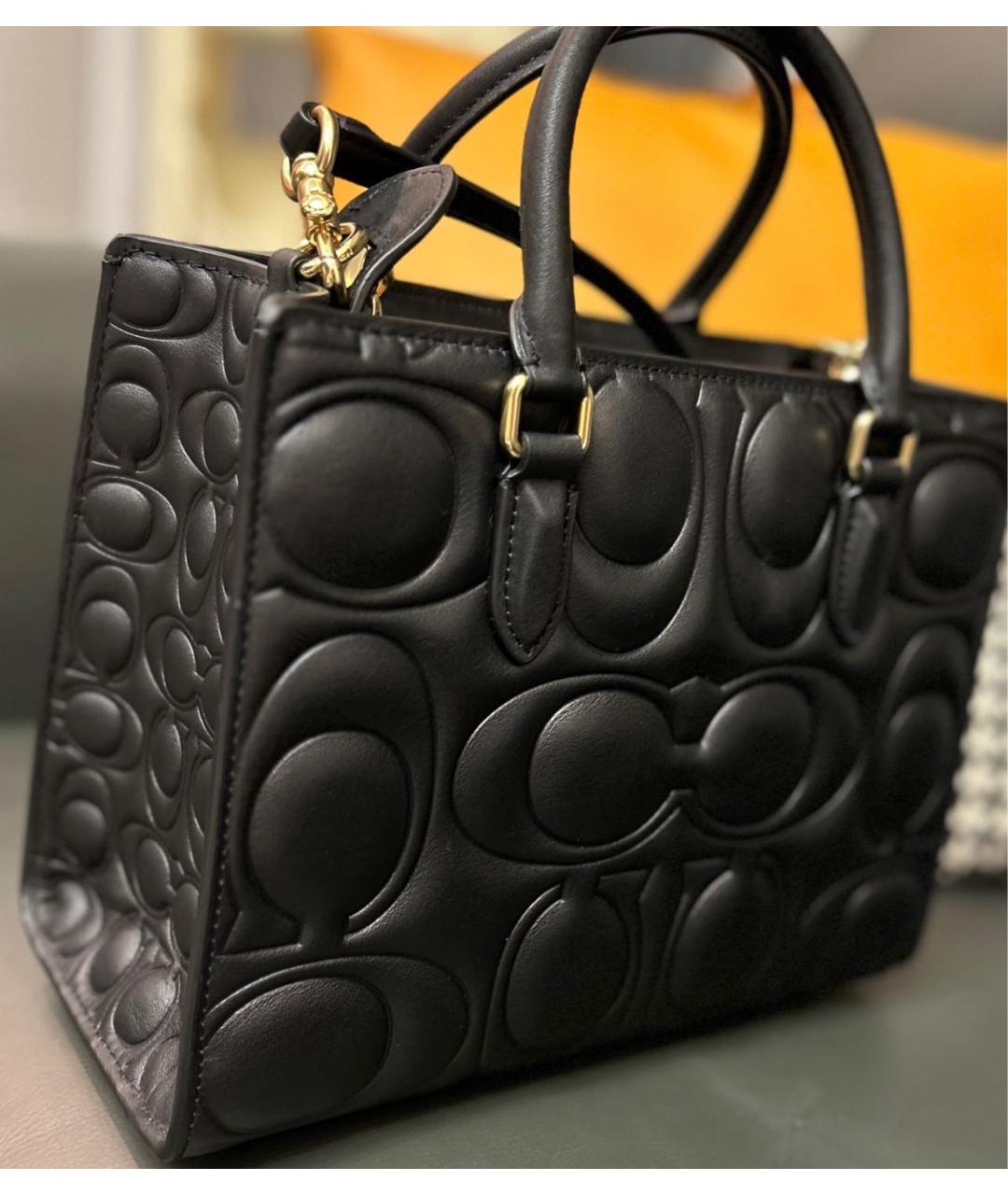 COACH Черная кожаная сумка тоут, фото 7