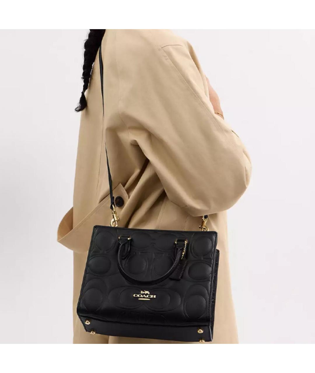 COACH Черная кожаная сумка тоут, фото 4