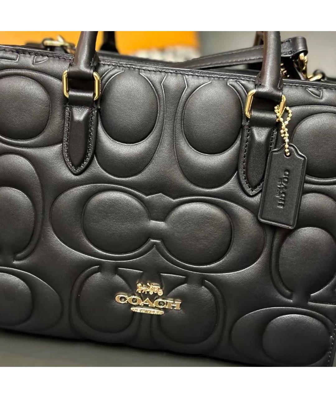 COACH Черная кожаная сумка тоут, фото 6