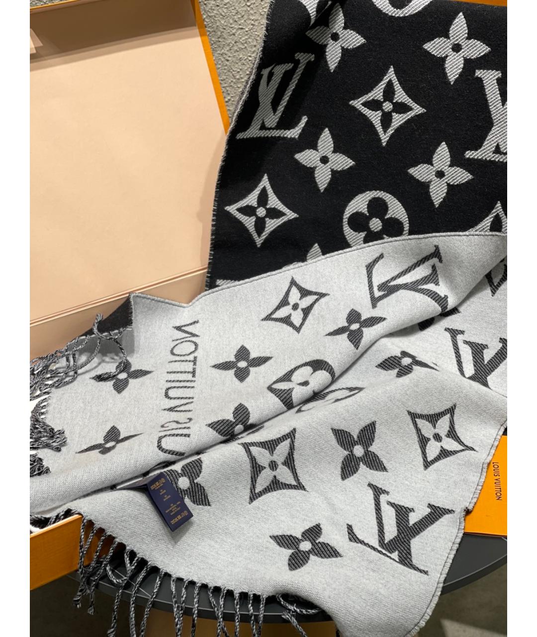 LOUIS VUITTON Черный кашемировый шарф, фото 5