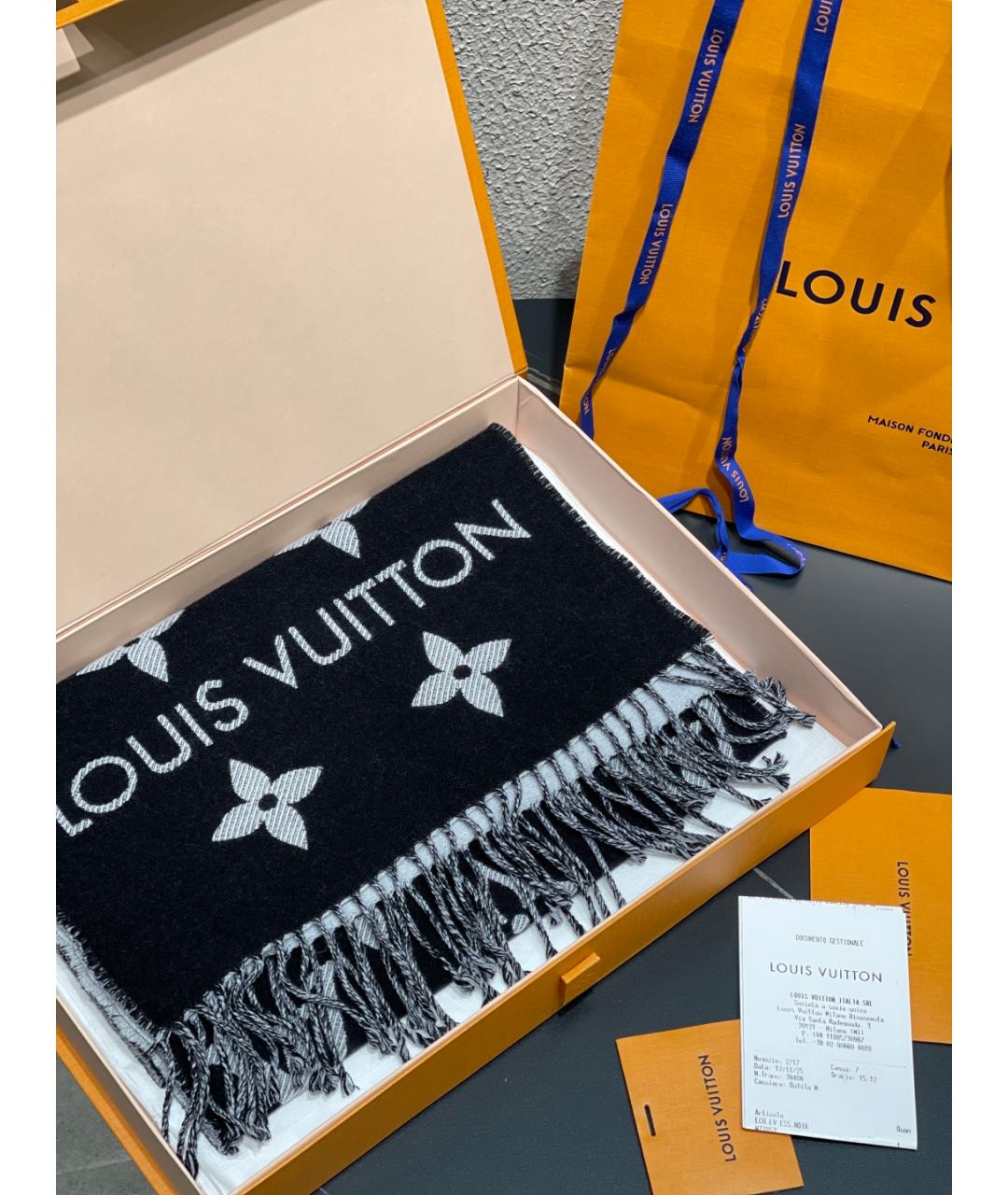 LOUIS VUITTON Черный кашемировый шарф, фото 3