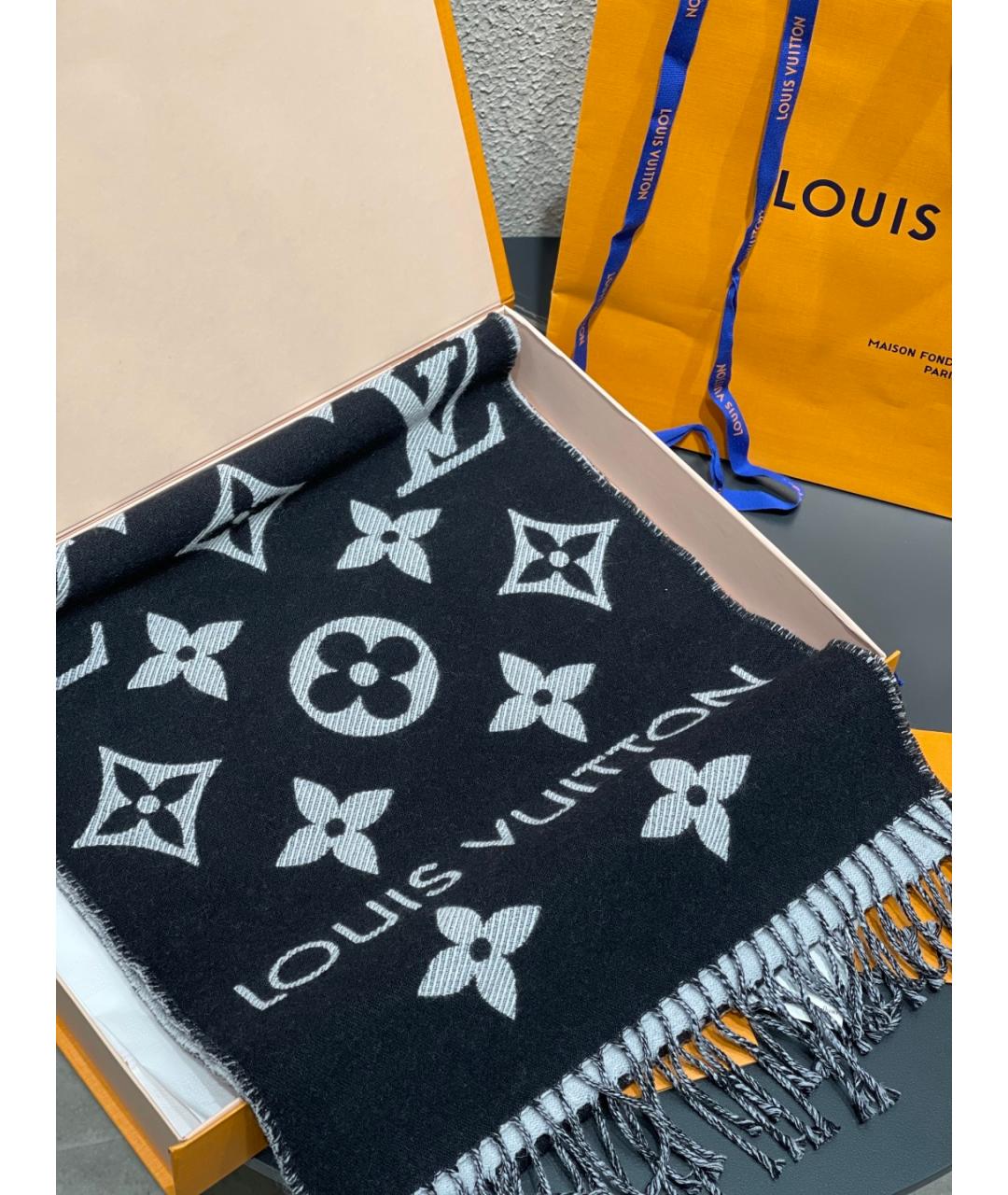 LOUIS VUITTON Черный кашемировый шарф, фото 7