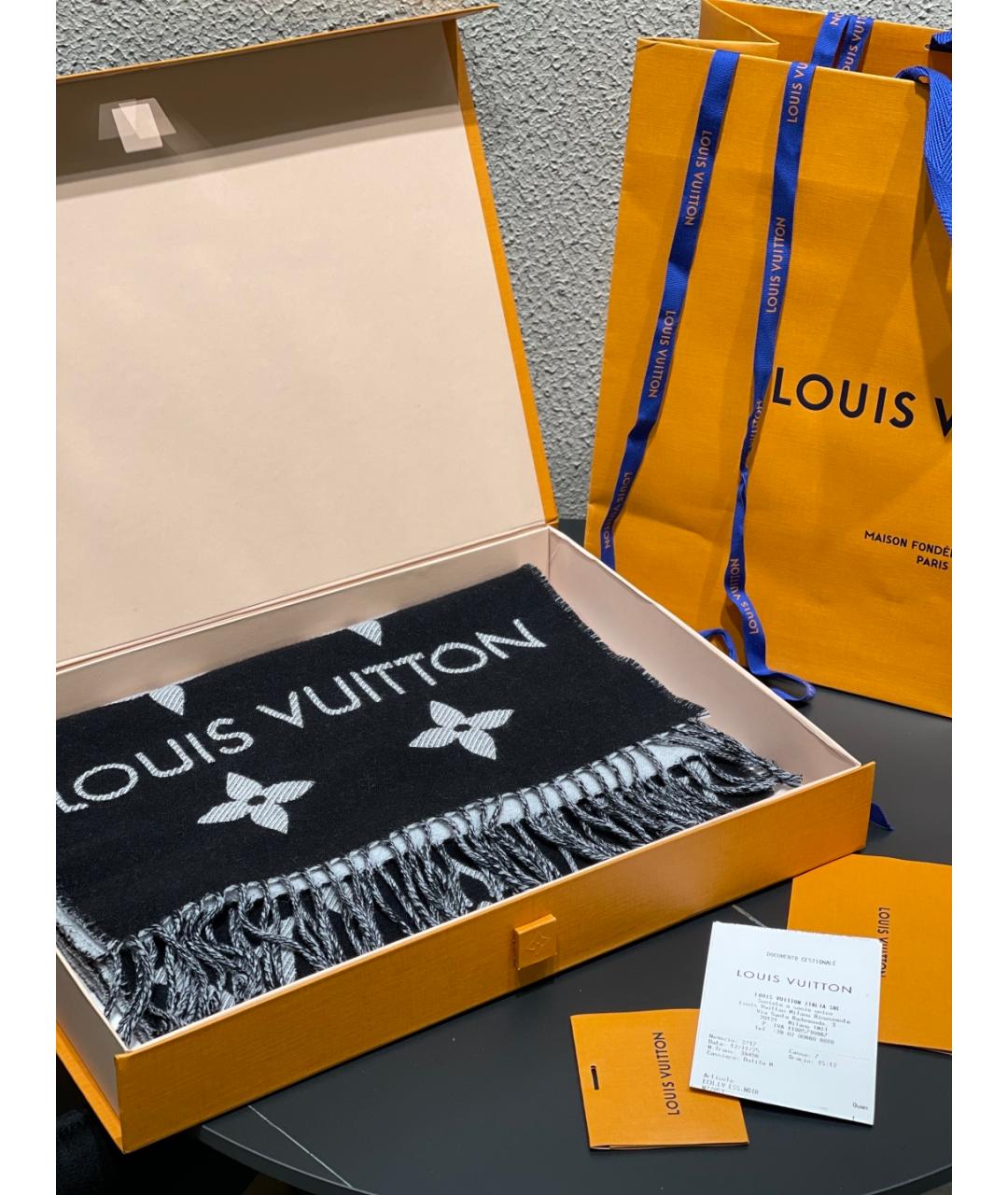 LOUIS VUITTON Черный кашемировый шарф, фото 2