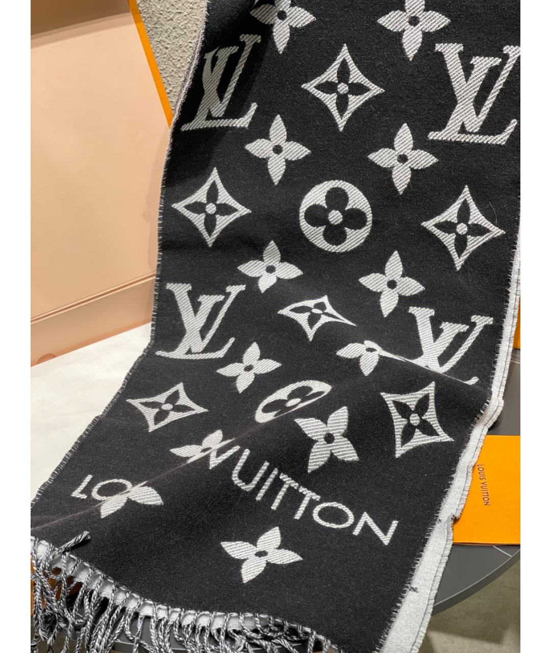 LOUIS VUITTON Черный кашемировый шарф, фото 6