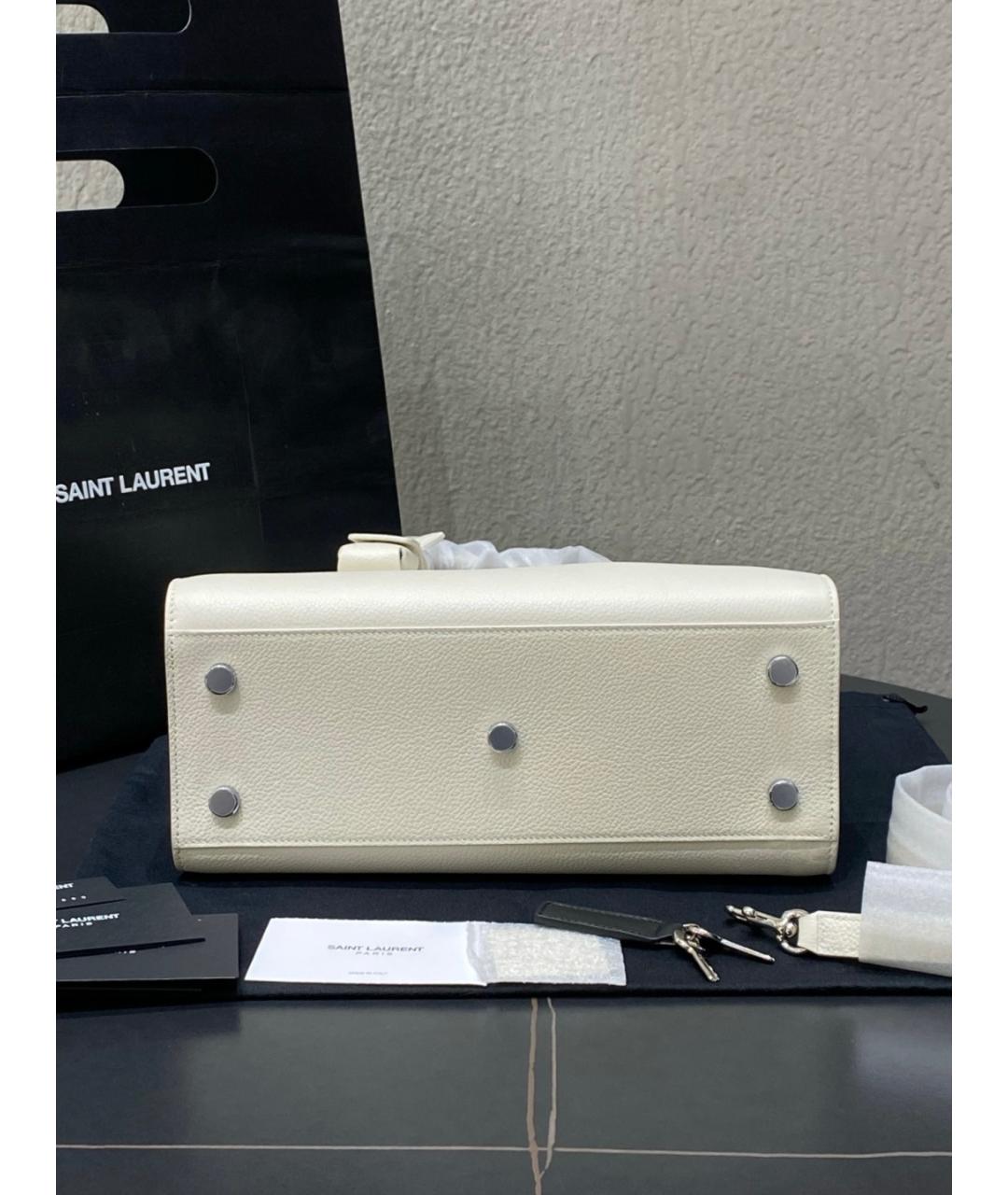 SAINT LAURENT Белая кожаная сумка с короткими ручками, фото 7