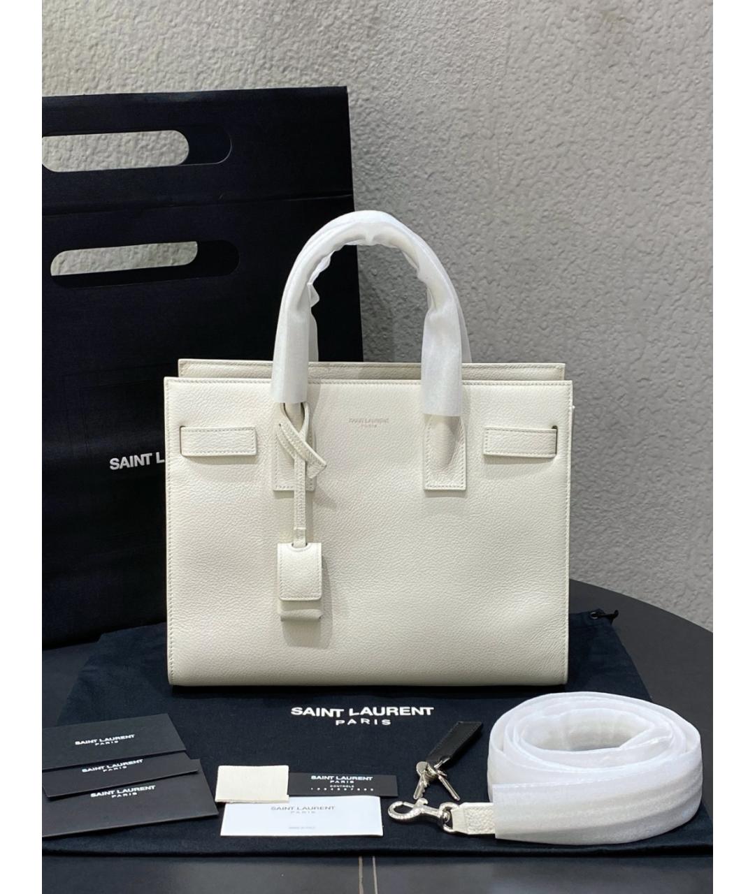 SAINT LAURENT Белая кожаная сумка с короткими ручками, фото 10