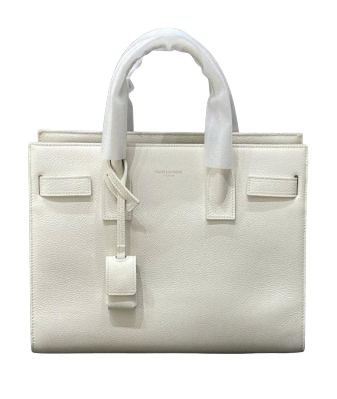 SAINT LAURENT Белая кожаная сумка с короткими ручками, фото 1