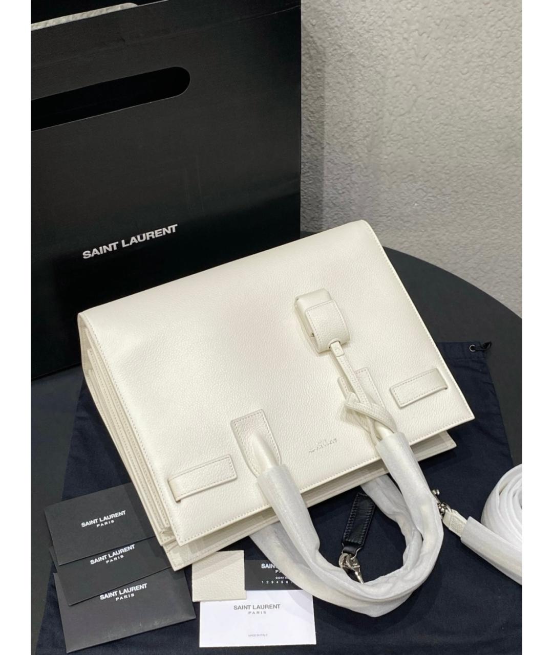 SAINT LAURENT Белая кожаная сумка с короткими ручками, фото 4