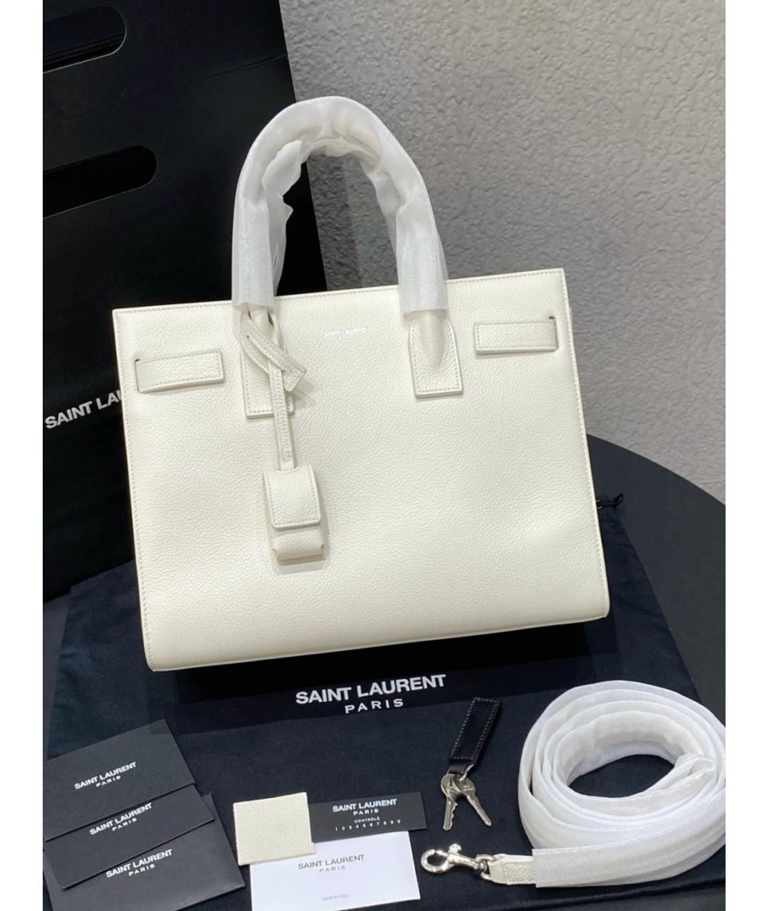 SAINT LAURENT Белая кожаная сумка с короткими ручками, фото 5