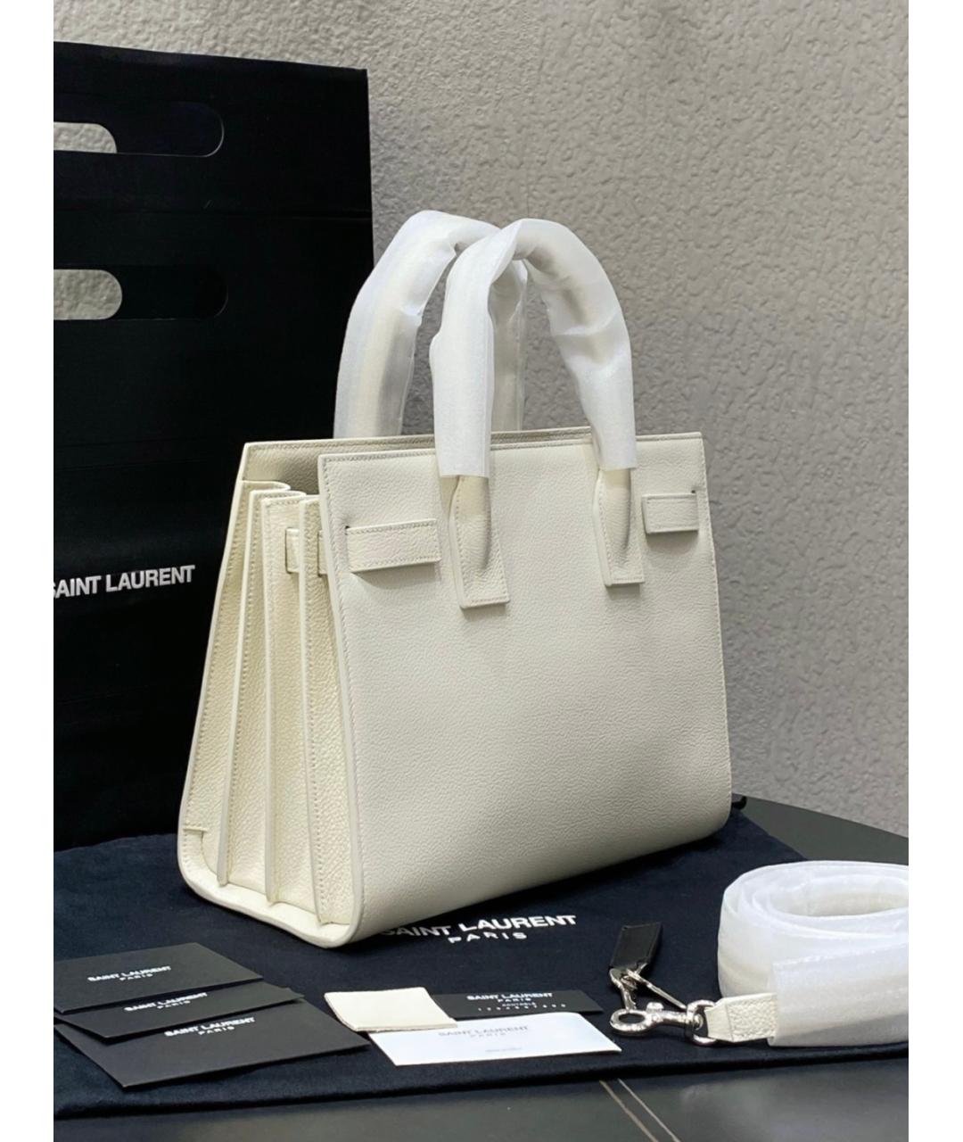 SAINT LAURENT Белая кожаная сумка с короткими ручками, фото 3