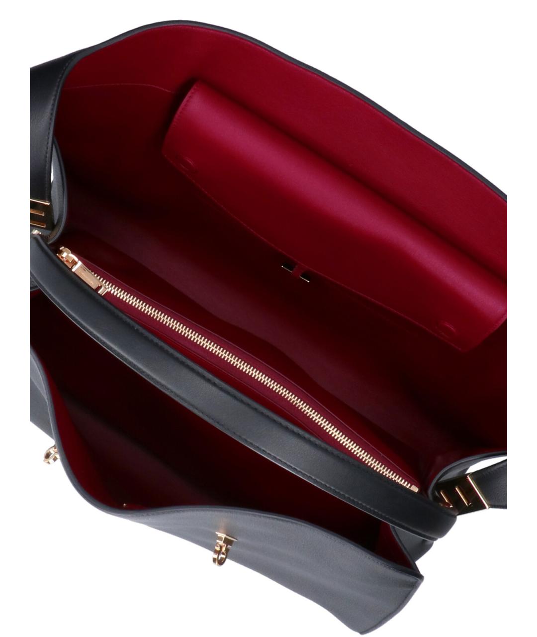 FERRAGAMO Черная кожаная сумка тоут, фото 4