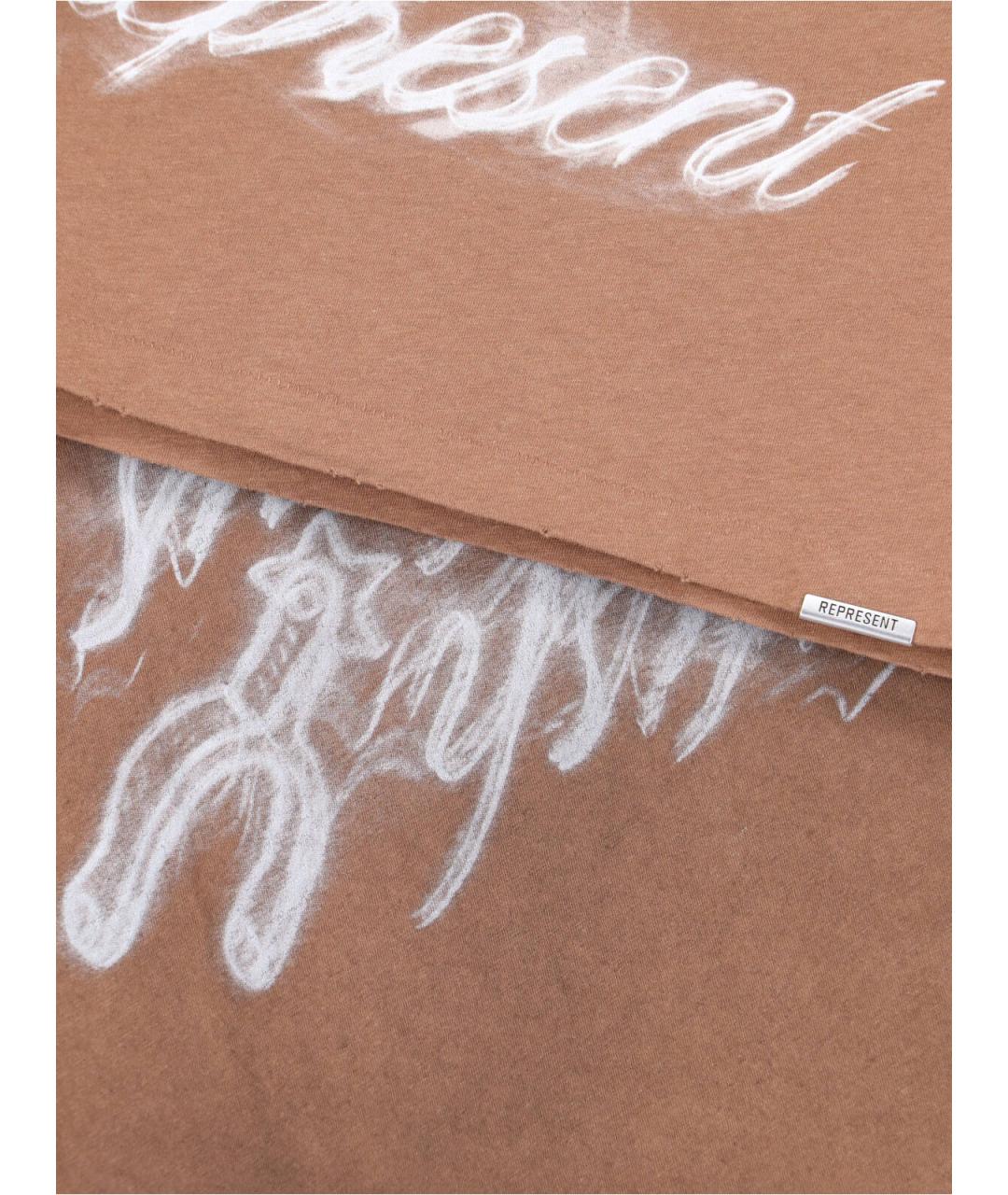 REPRESENT Коричневая хлопковая футболка, фото 3