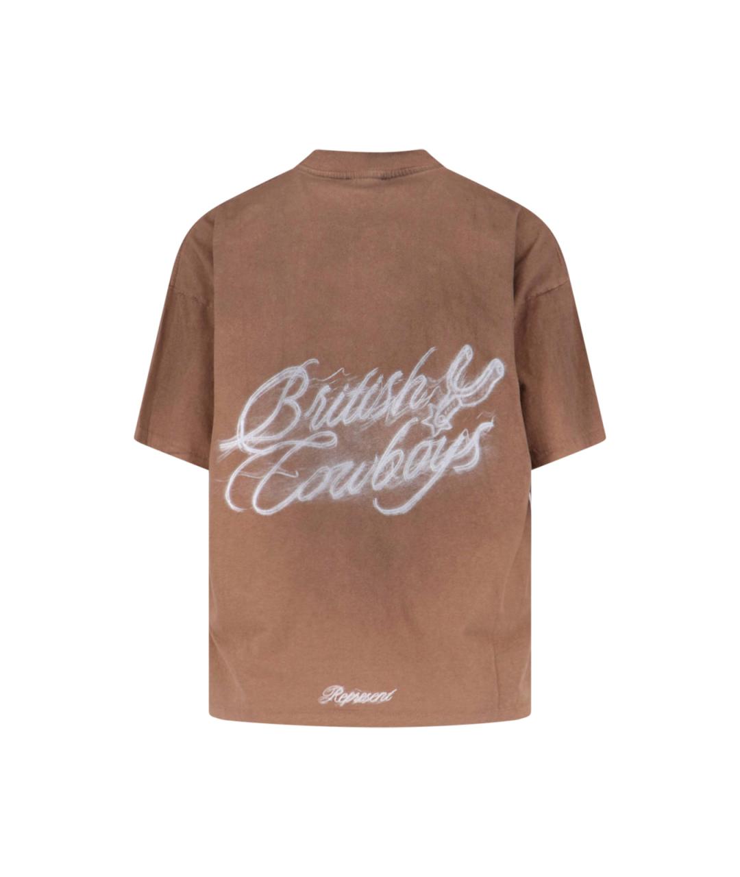 REPRESENT Коричневая хлопковая футболка, фото 2