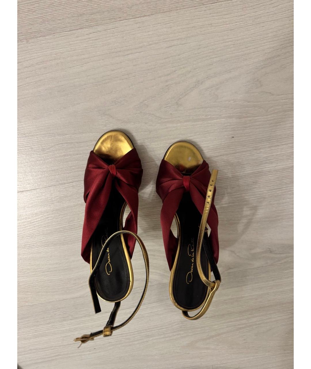 OSCAR DE LA RENTA Бордовые текстильные босоножки, фото 3