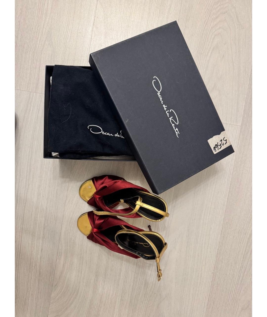 OSCAR DE LA RENTA Бордовые текстильные босоножки, фото 6