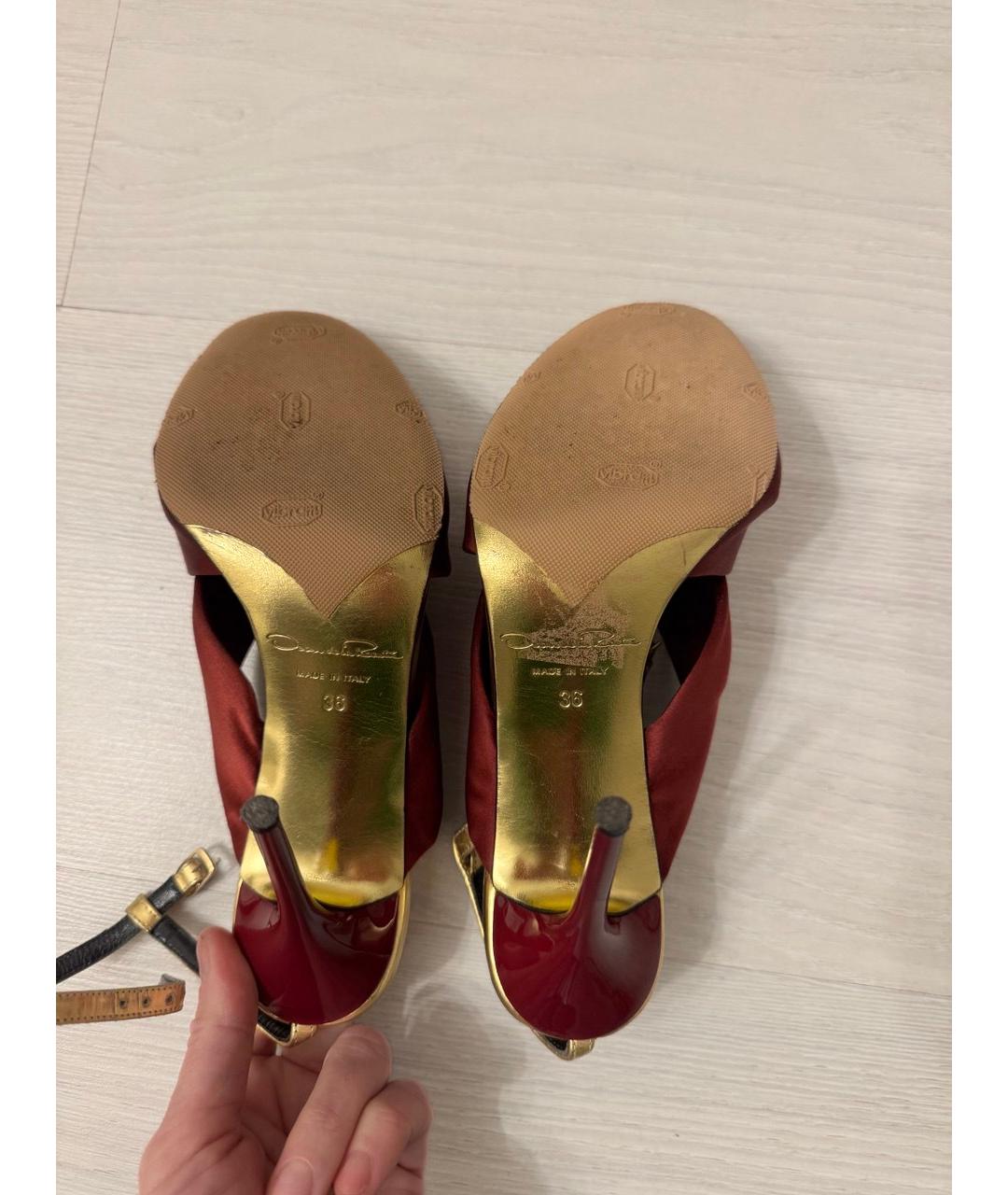 OSCAR DE LA RENTA Бордовые текстильные босоножки, фото 5