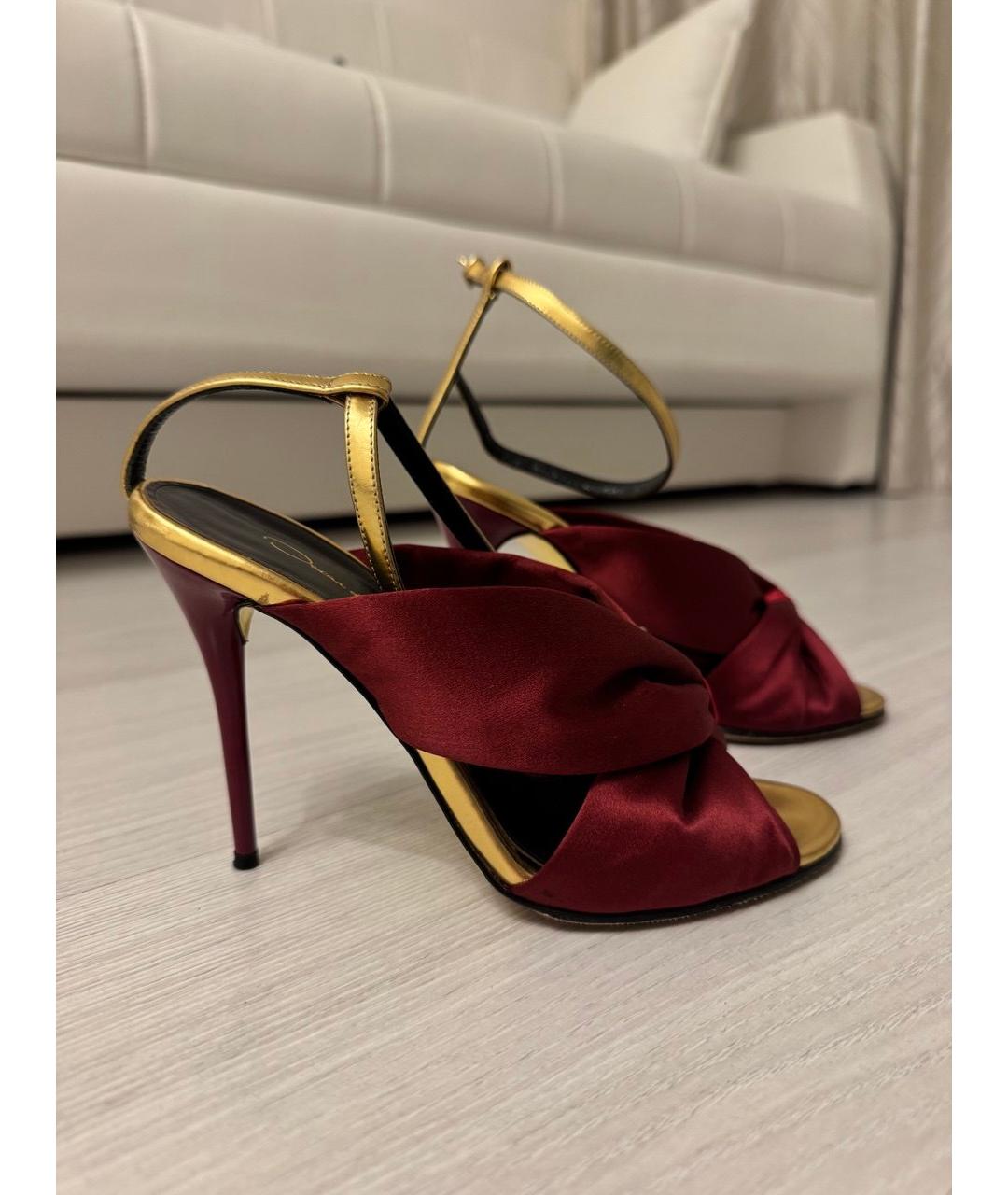 OSCAR DE LA RENTA Бордовые текстильные босоножки, фото 7