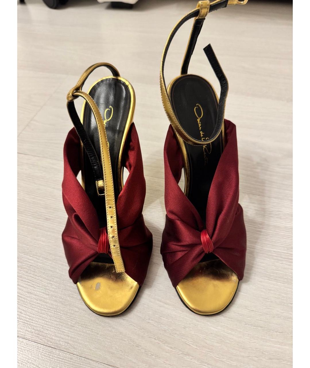OSCAR DE LA RENTA Бордовые текстильные босоножки, фото 2