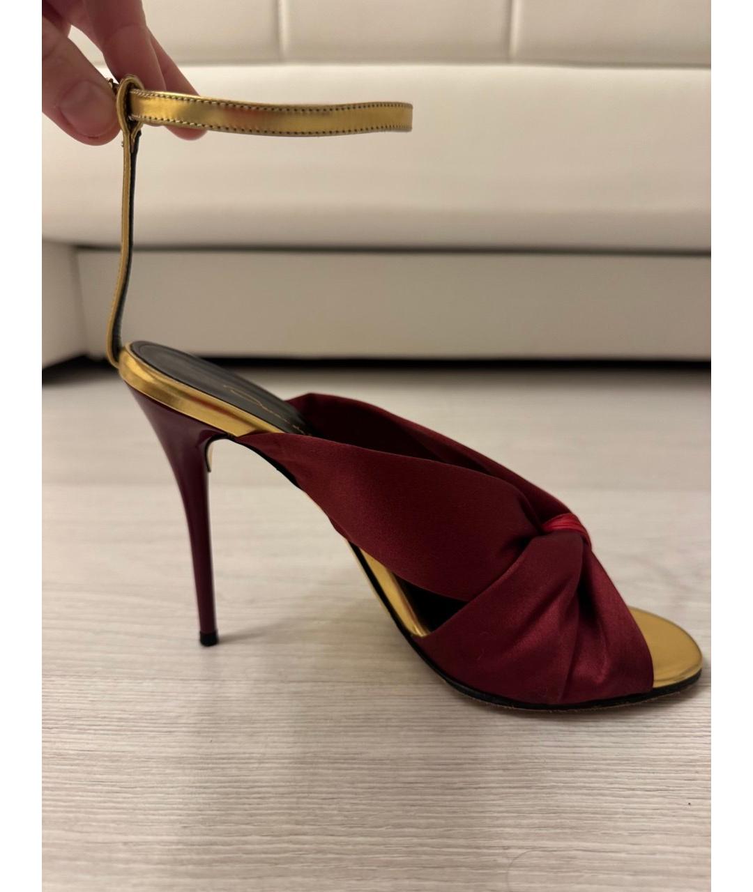 OSCAR DE LA RENTA Бордовые текстильные босоножки, фото 10