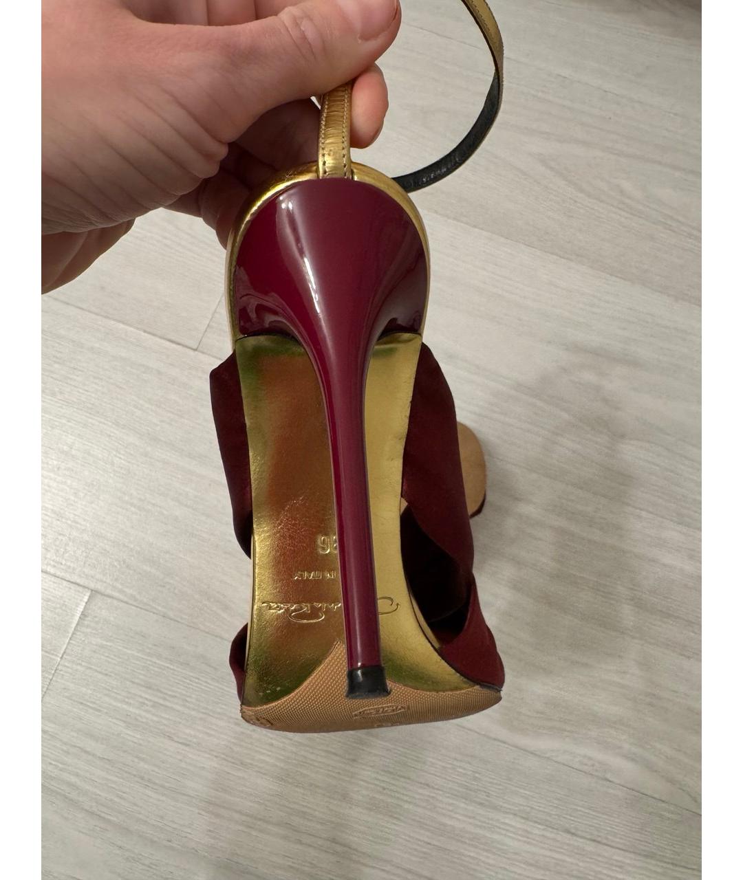 OSCAR DE LA RENTA Бордовые текстильные босоножки, фото 8