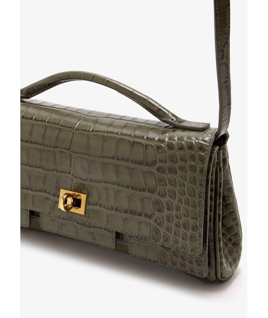 BALENCIAGA Хаки кожаная сумка через плечо, фото 3