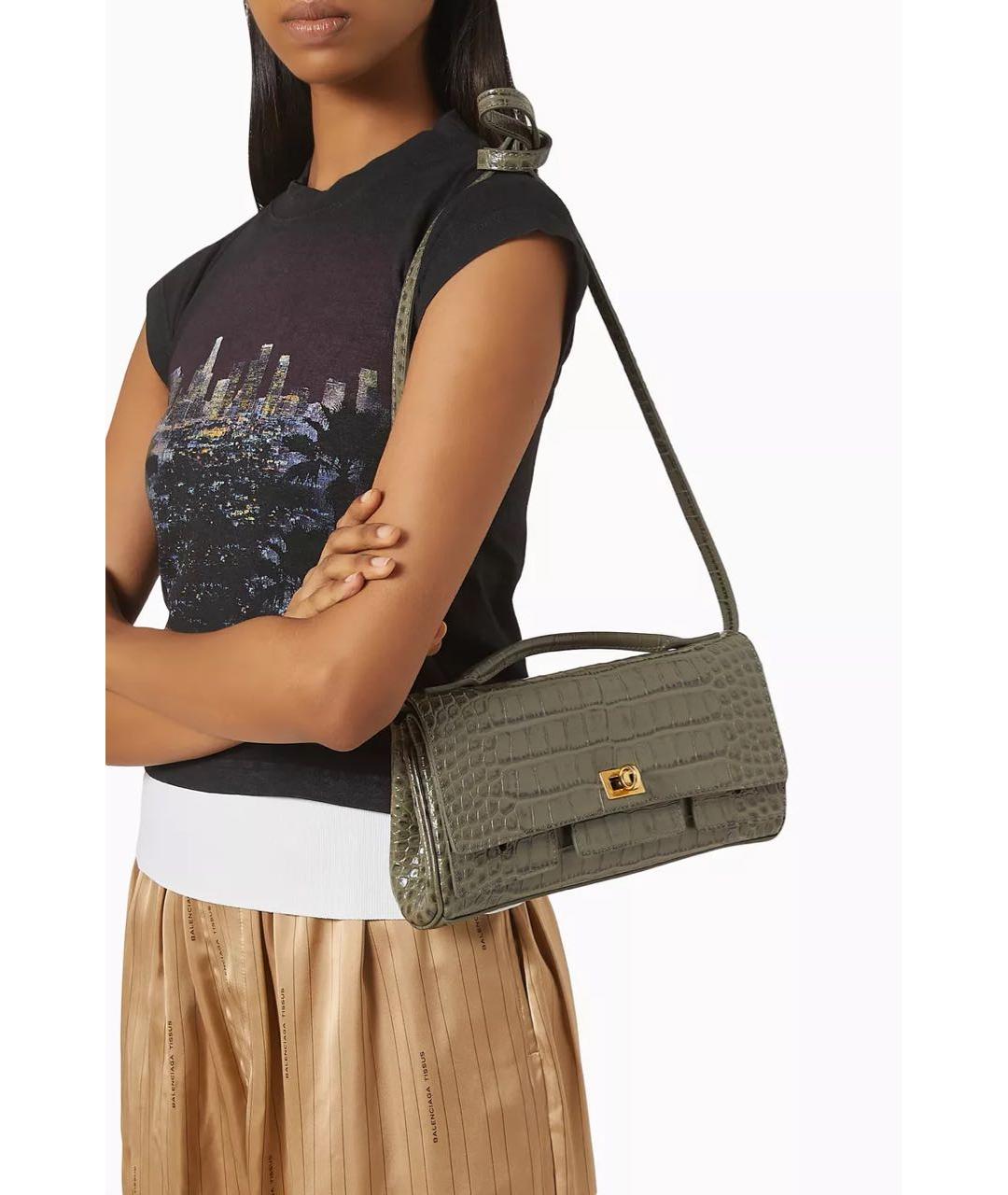 BALENCIAGA Хаки кожаная сумка через плечо, фото 2