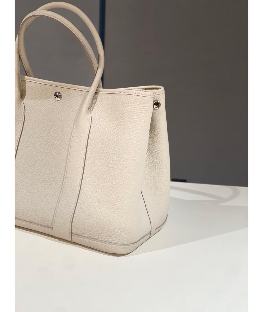 HERMES Белая кожаная сумка тоут, фото 3