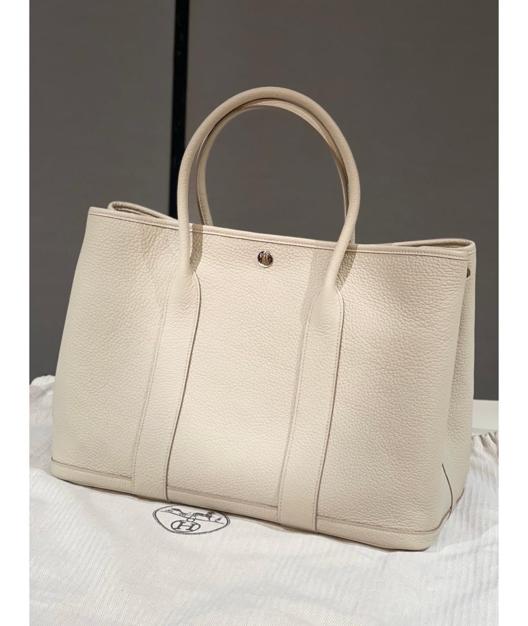 HERMES Белая кожаная сумка тоут, фото 2