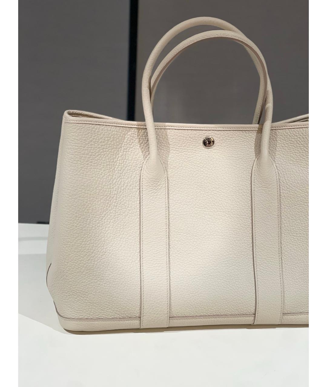 HERMES Белая кожаная сумка тоут, фото 4