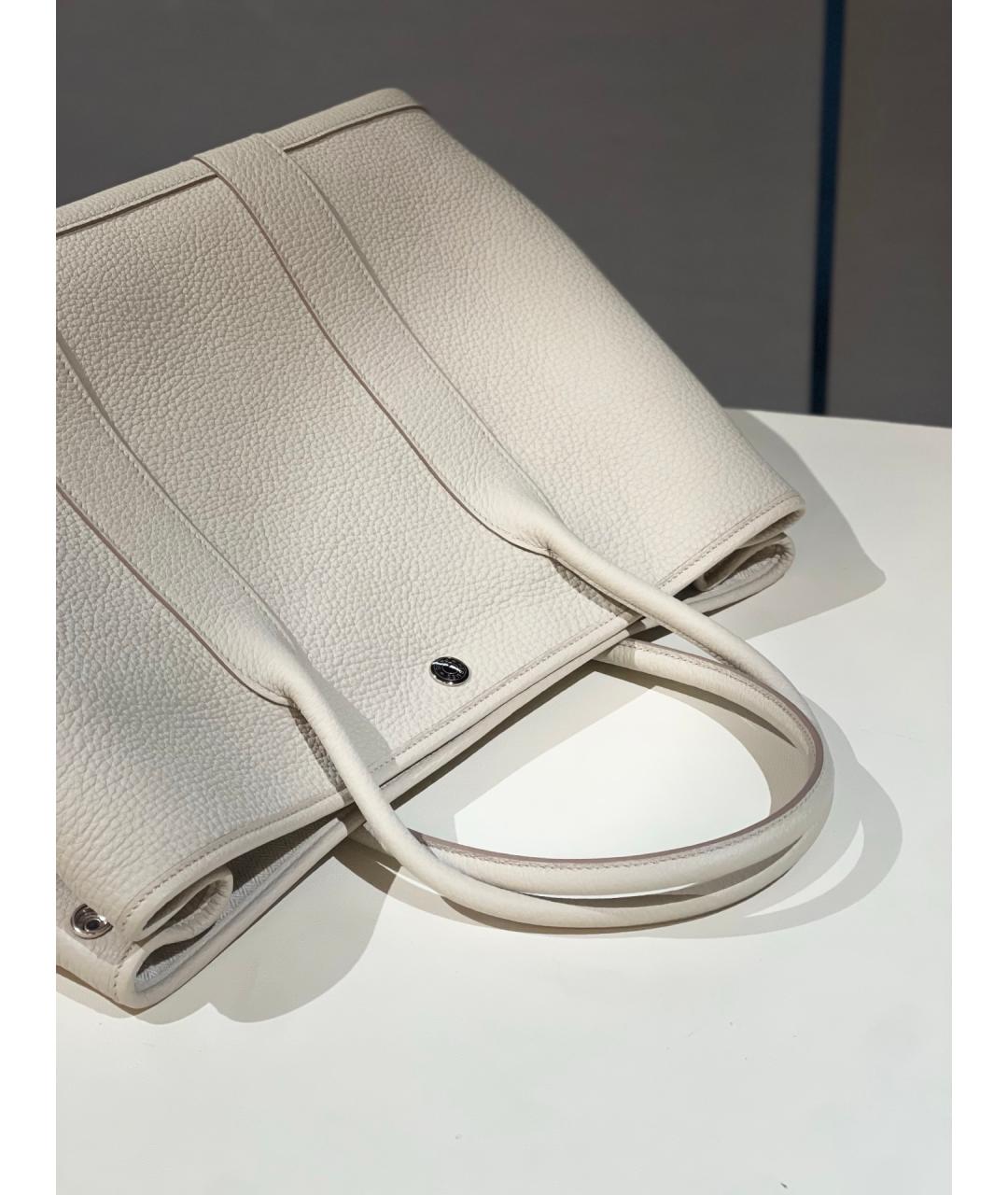 HERMES Белая кожаная сумка тоут, фото 6