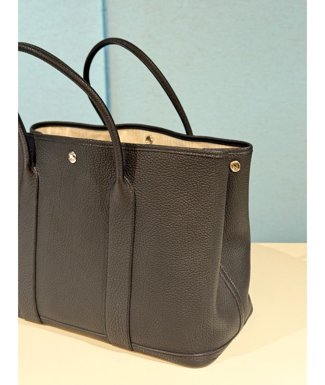 HERMES Черная кожаная сумка тоут, фото 5