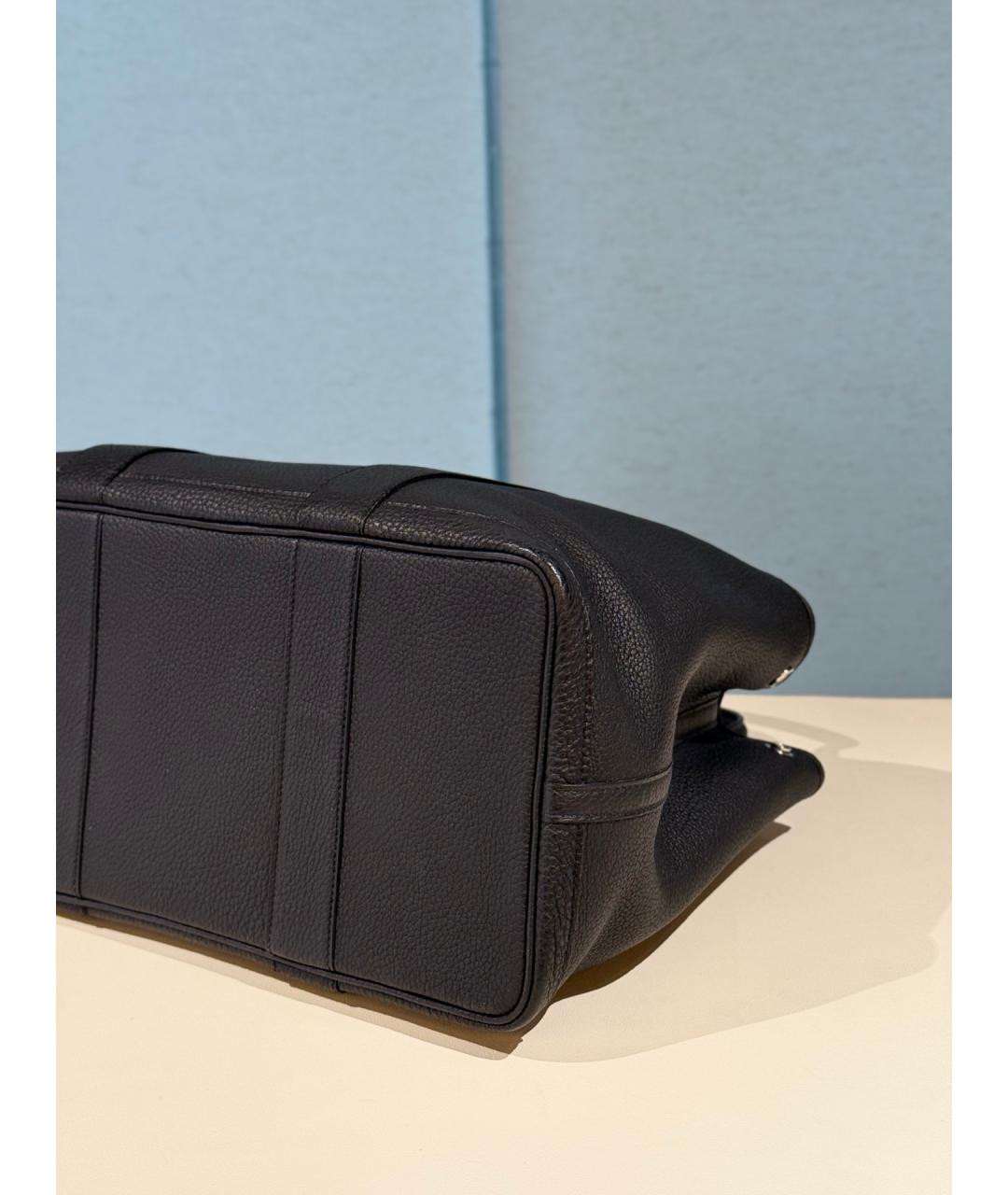 HERMES Черная кожаная сумка тоут, фото 7