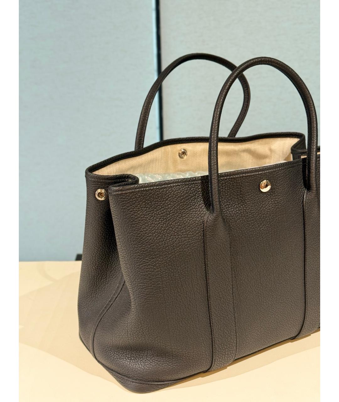 HERMES Черная кожаная сумка тоут, фото 4