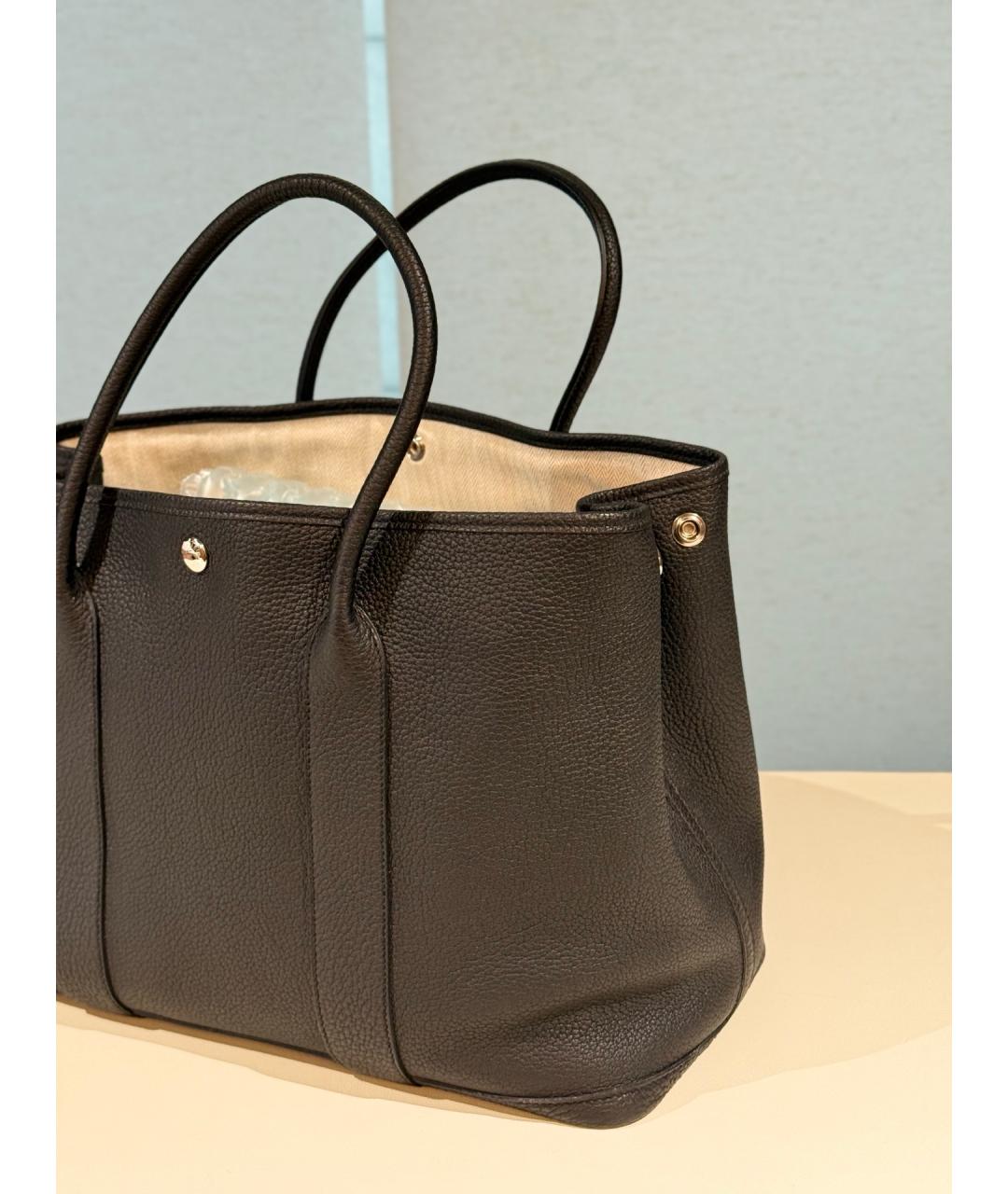 HERMES Черная кожаная сумка тоут, фото 3