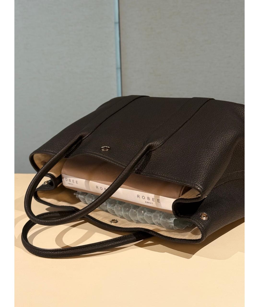 HERMES Черная кожаная сумка тоут, фото 6