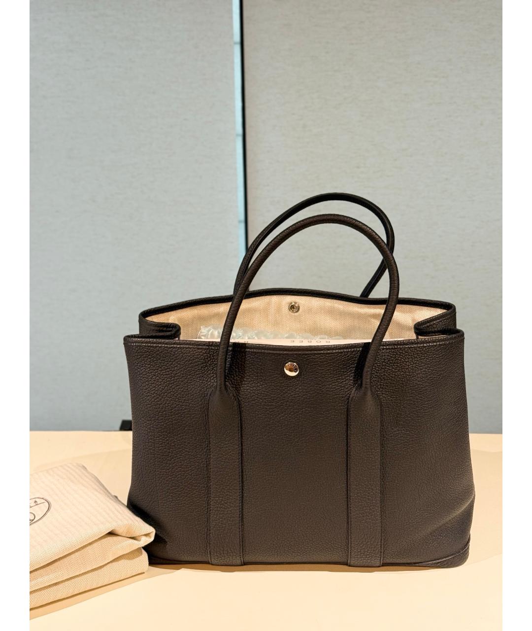 HERMES Черная кожаная сумка тоут, фото 2