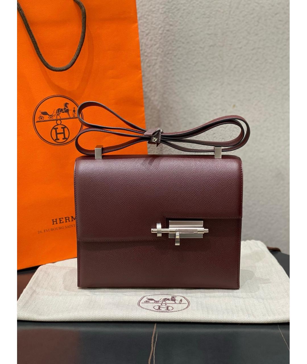 HERMES Бордовая кожаная сумка через плечо, фото 10